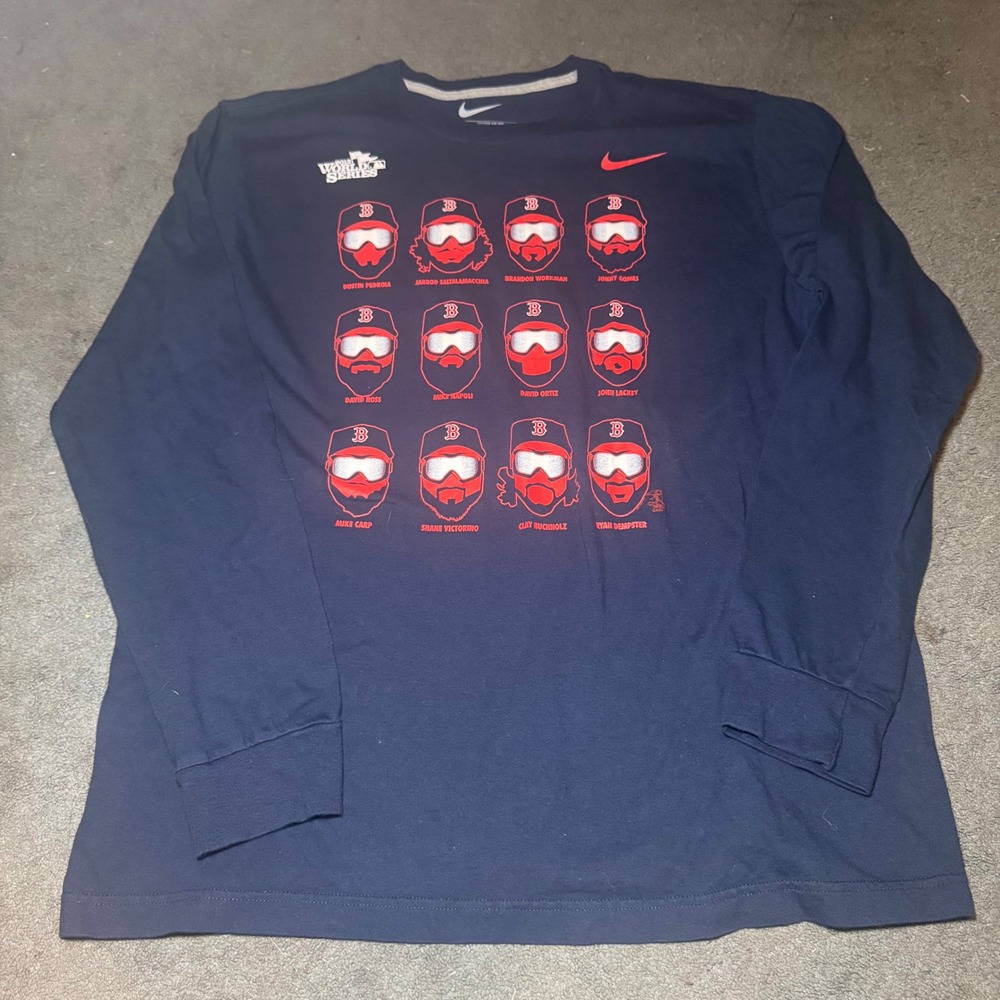Nike Boston Red Sox 2013 World Series Champions Get Beard Navy Shirt Mens XL